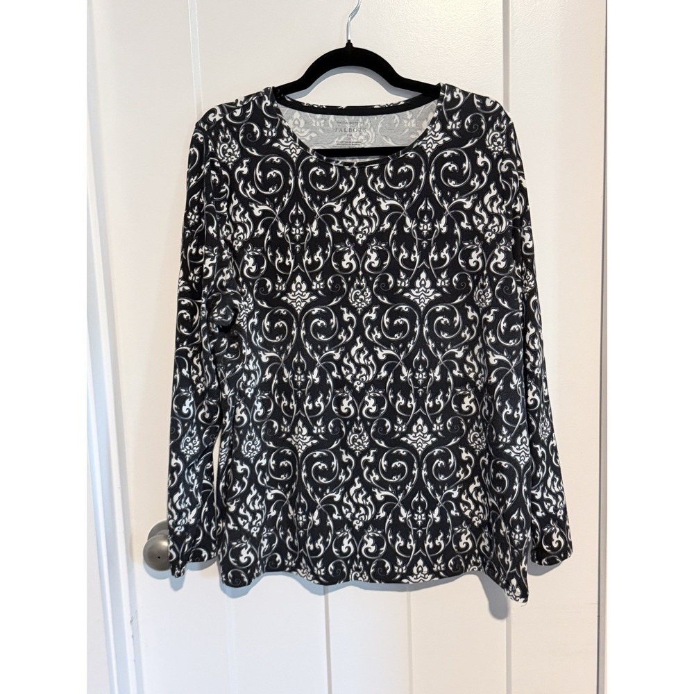 Talbots Tee Women's Black & White tee shirt 2X long sleeve